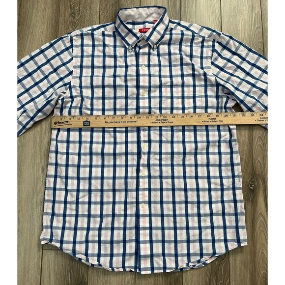 IZOD Plaid Blue/Pink Button Front Casual Shirt Mens Size Medium 100% Cotton - Picture 9 of 9
